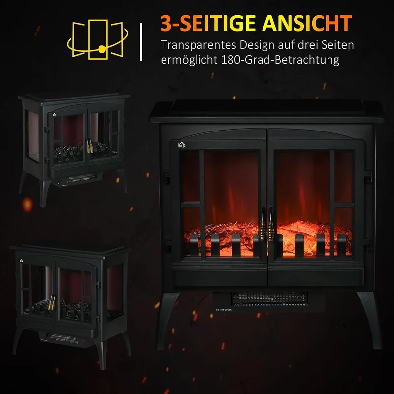 HOMCOM LED Elektrokamin 1000/2000W Standkamin mit Flammeneffekt Innenraumheizung mit Heizung Kaminof