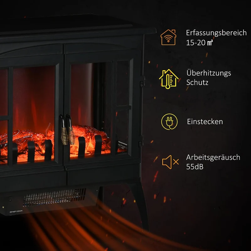HOMCOM LED Elektrokamin 1000/2000W Standkamin mit Flammeneffekt Innenraumheizung mit Heizung Kaminof