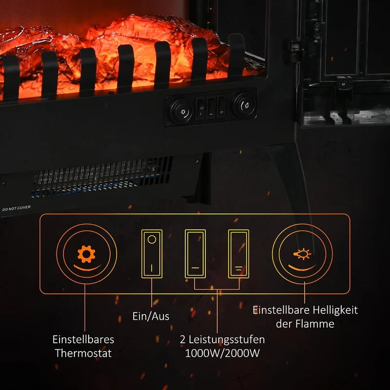 HOMCOM LED Elektrokamin 1000/2000W Standkamin mit Flammeneffekt Innenraumheizung mit Heizung Kaminof