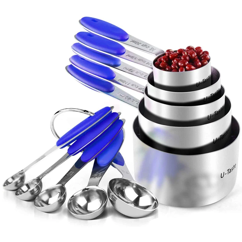 Messbecher: U-Taste 18/8 Edelstahl Messbecher und Messlöffel Set mit 10 Stück, Griff mit Verbesserte