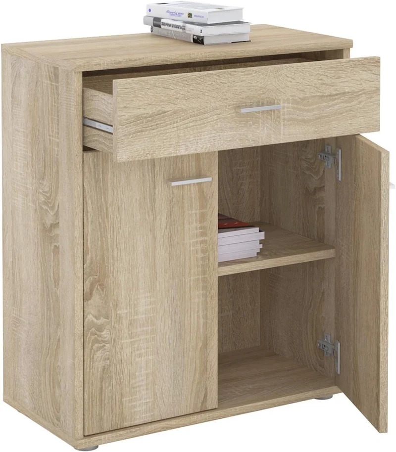 CARO-Möbel Kommode Sideboard Schrank Tommy in Sonoma Eiche, Anrichte mit 1 Schublade und 2 Türen, So