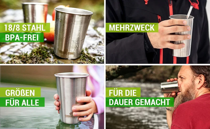 Greens Steel Edelstahlbecher - Regenbogen, 475ml I Stapelbares & wiederverwendbares Trinkset I für B