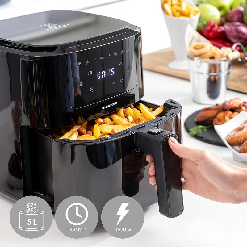 InnovaGoods® Heissluftfriteuse 5L, airfryer 1500W mit +100 Rezepten in DE, heissluftfriteuse mit int
