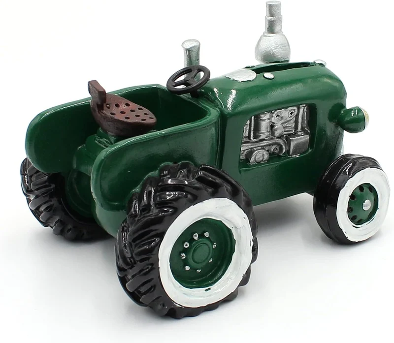 Dekohelden24 Spardose als Traktor aus Poly - Sparauto - Sparbüchse in grün mit Gummiverschluss, Grös
