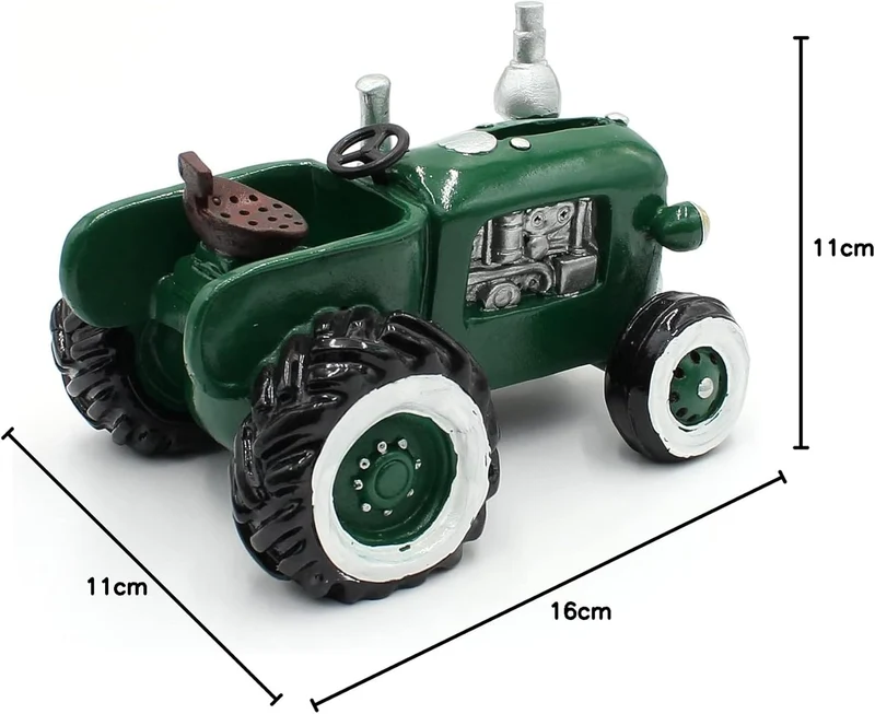 Dekohelden24 Spardose als Traktor aus Poly - Sparauto - Sparbüchse in grün mit Gummiverschluss, Grös