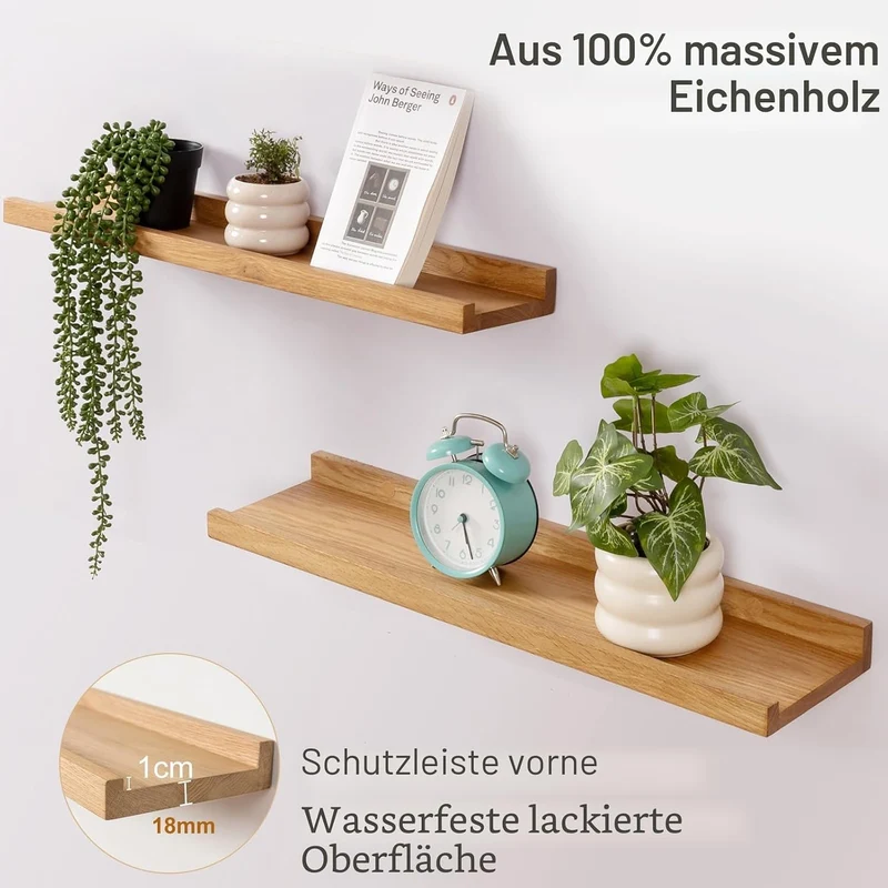 Gieanoo Bilderleiste Holz,60cm Eiche Regal Massiv Schweberegal Wandregal gewürzregal regalbrett Häng