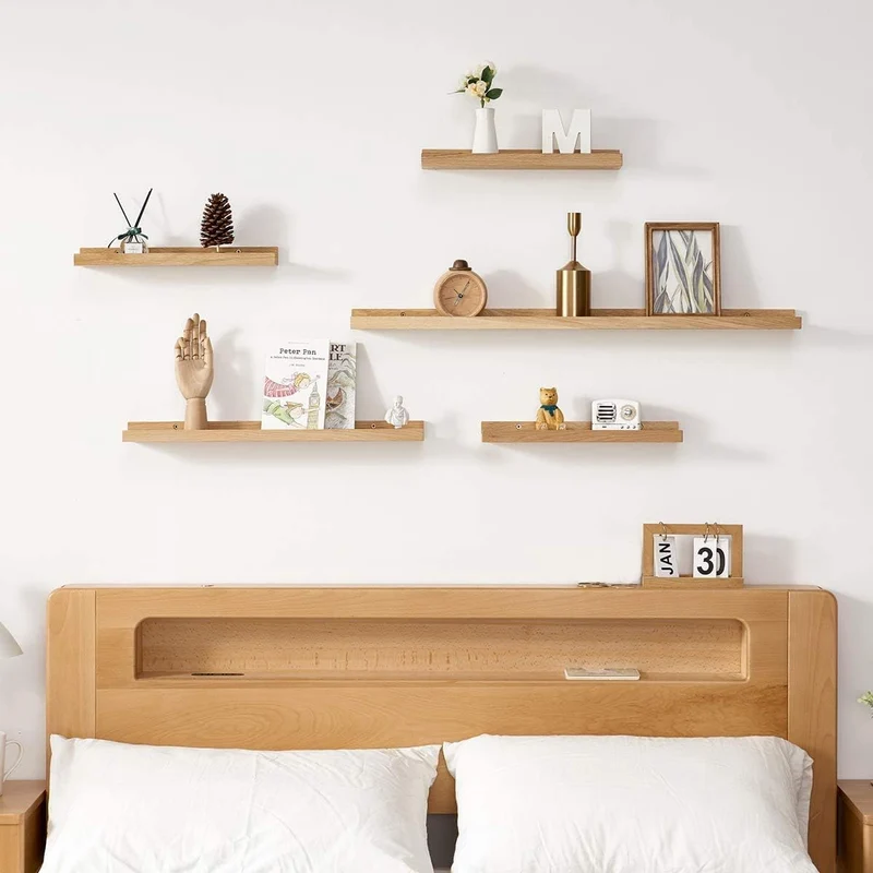 Gieanoo Bilderleiste Holz,60cm Eiche Regal Massiv Schweberegal Wandregal gewürzregal regalbrett Häng