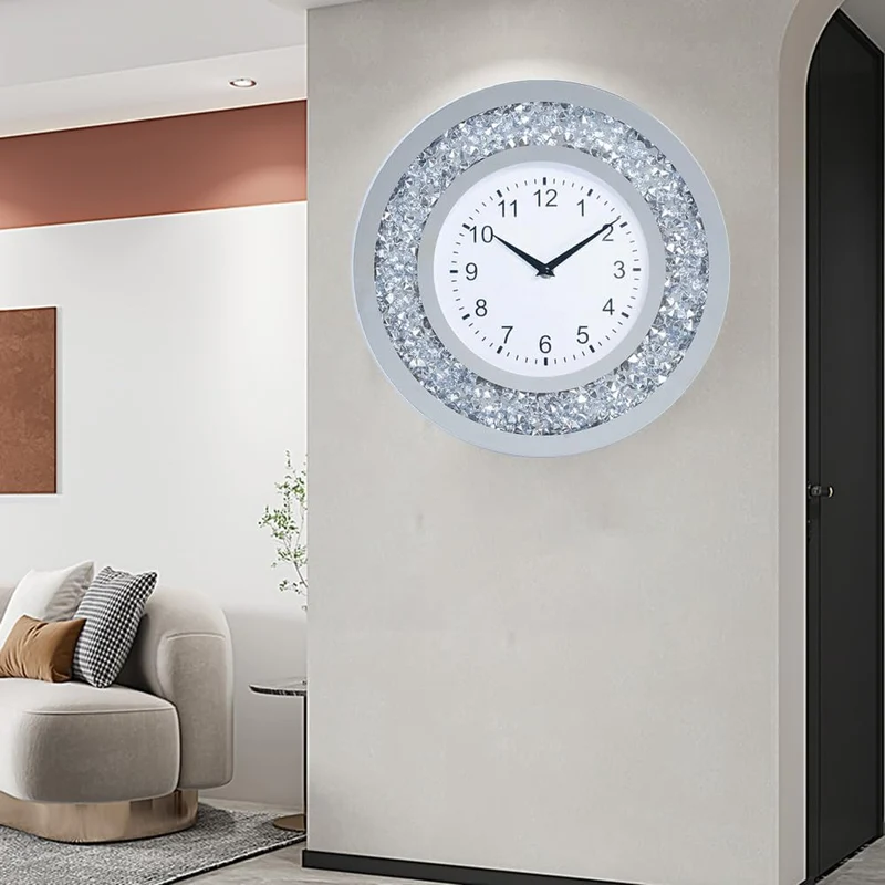 Wanduhr Wohnzimmer Dekor Crushed Diamond Spiegel Badezimmer Uhren Wand Kristall Dekorationen für Zuh