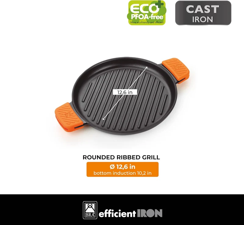 BRA A441633 Effektives Runder Grillrost mit Streifen, hergestellt aus Eisen Fu, Gusseisen, Schwarz,