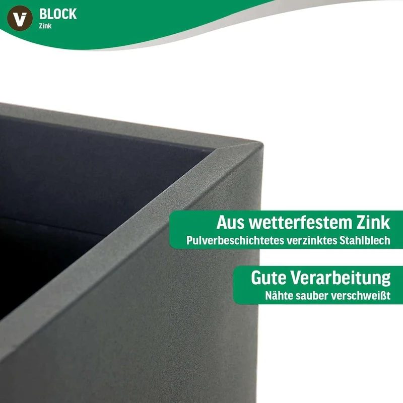 VIVANNO Pflanzkübel Blumenkübel Zink Metall Anthrazit Block 65 mit Einsatz Anthrazit 65x24x24, Anthr