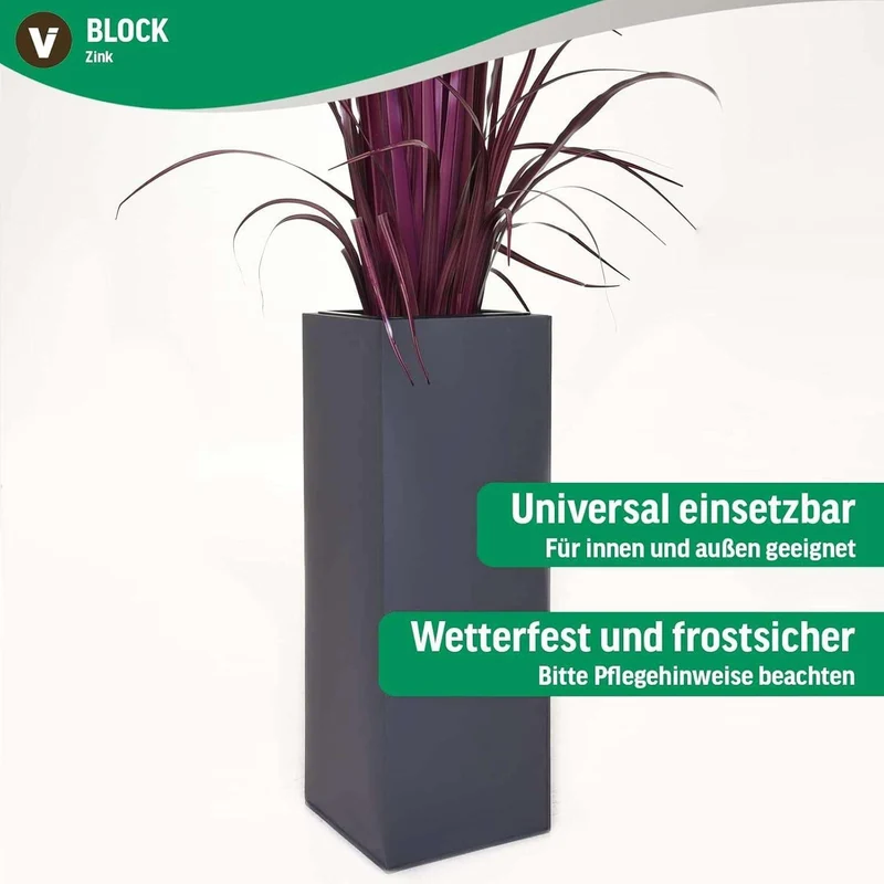 VIVANNO Pflanzkübel Blumenkübel Zink Metall Anthrazit Block 65 mit Einsatz Anthrazit 65x24x24, Anthr