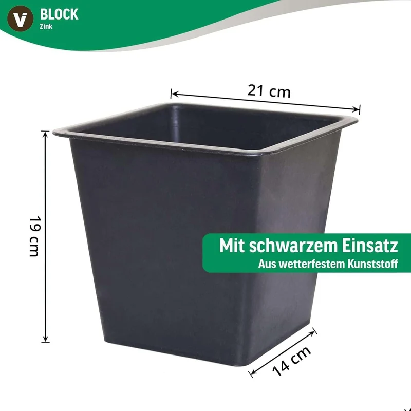 VIVANNO Pflanzkübel Blumenkübel Zink Metall Anthrazit Block 65 mit Einsatz Anthrazit 65x24x24, Anthr