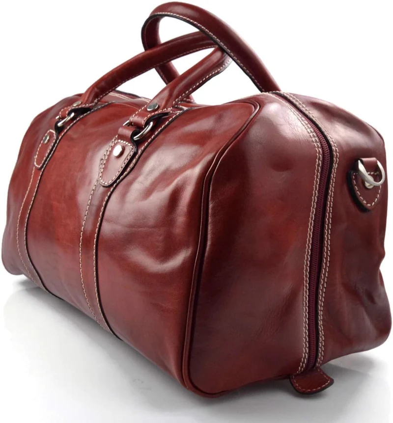 Leder reisetasche manner damen mit griffen schultertasche leder rot tasche made in Italy weekend tas