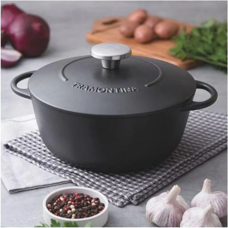 Tramontina Trento Bräter, Schmortopf aus Gusseisen, 24 cm, 4 Liter, Schwarz, 24 cm