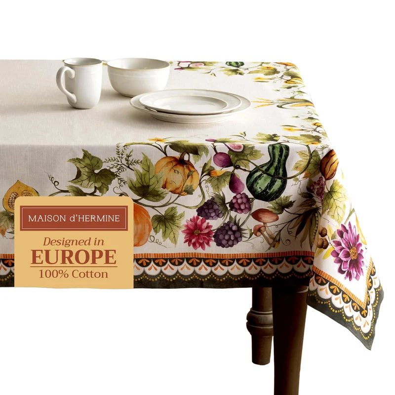 Maison d' Hermine Pumpkin Garden-Cloudy Cream 100% Baumwolle Tischdecke für Küche | Abendessen | Tis