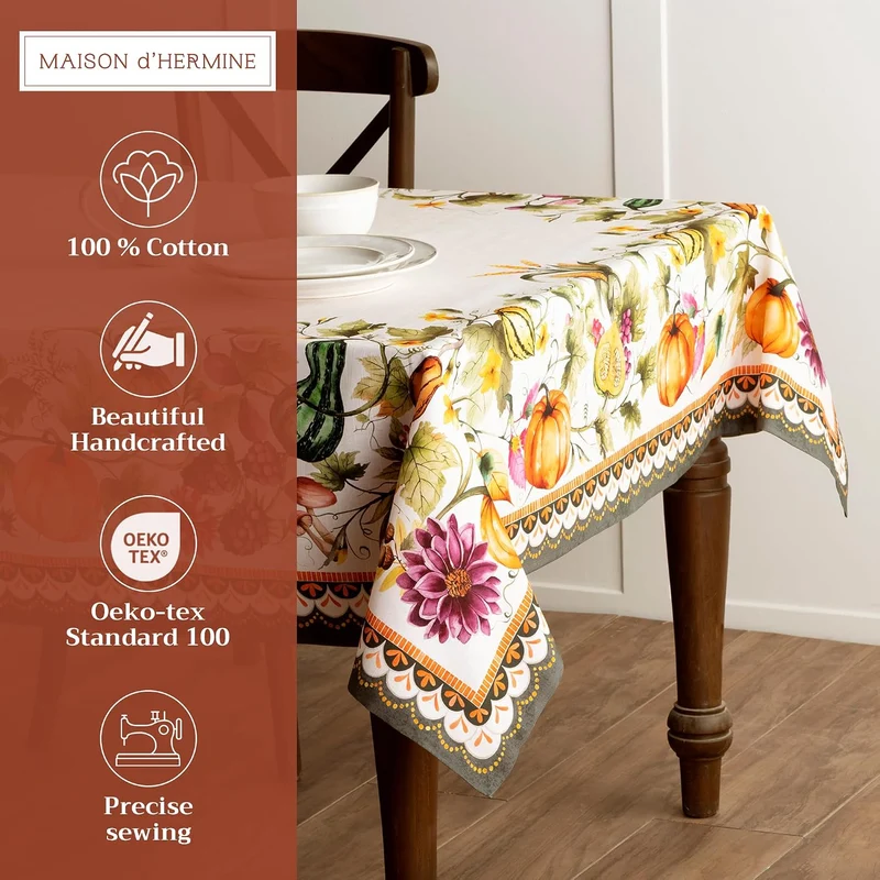 Maison d' Hermine Pumpkin Garden-Cloudy Cream 100% Baumwolle Tischdecke für Küche | Abendessen | Tis