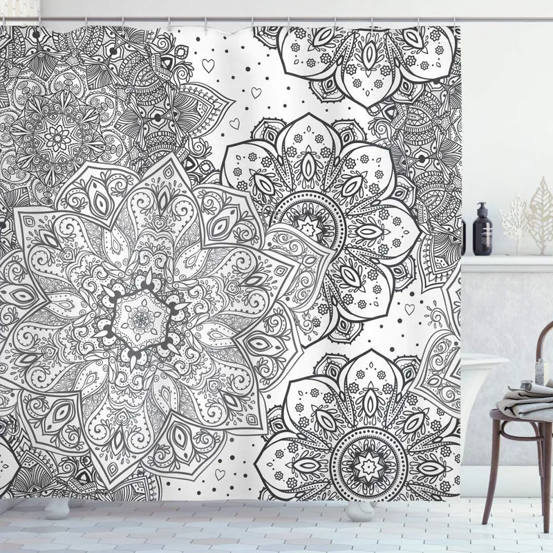 ABAKUHAUS Mandala Duschvorhang, Eastern Ethnic Floral, Bakterie Schimmel Resistent inkl. 12 Haken Wa