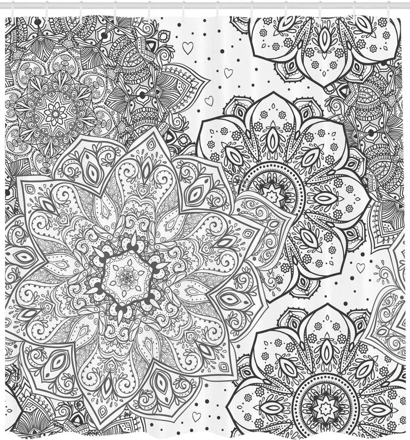 ABAKUHAUS Mandala Duschvorhang, Eastern Ethnic Floral, Bakterie Schimmel Resistent inkl. 12 Haken Wa