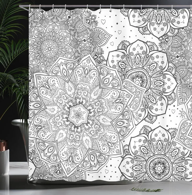ABAKUHAUS Mandala Duschvorhang, Eastern Ethnic Floral, Bakterie Schimmel Resistent inkl. 12 Haken Wa