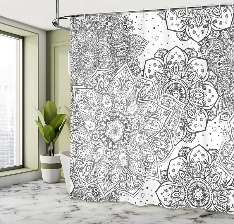 ABAKUHAUS Mandala Duschvorhang, Eastern Ethnic Floral, Bakterie Schimmel Resistent inkl. 12 Haken Wa