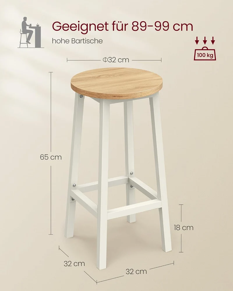 VASAGLE Barhocker, 4er Set, Barstühle, Küchenstühle mit Metallgestell, einfache Montage, mit Fussstü