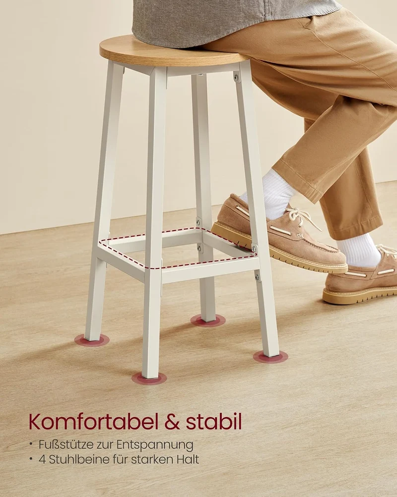 VASAGLE Barhocker, 4er Set, Barstühle, Küchenstühle mit Metallgestell, einfache Montage, mit Fussstü