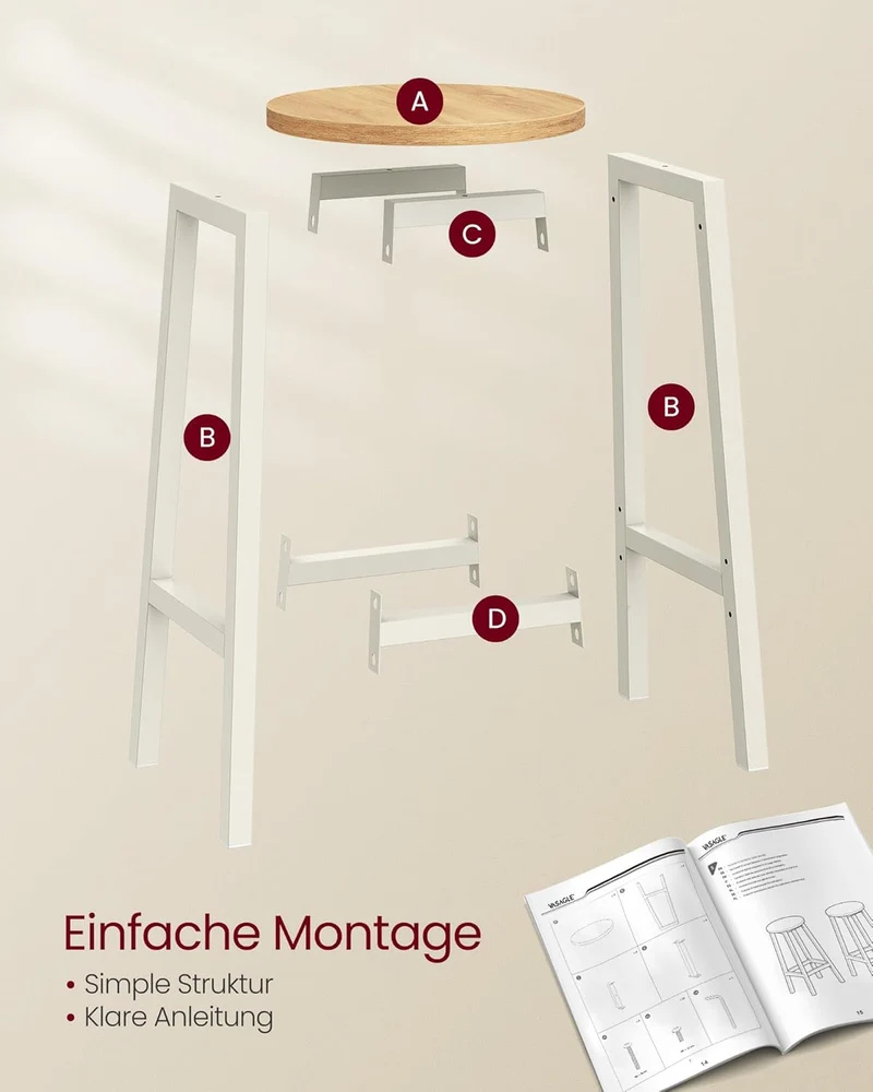 VASAGLE Barhocker, 4er Set, Barstühle, Küchenstühle mit Metallgestell, einfache Montage, mit Fussstü