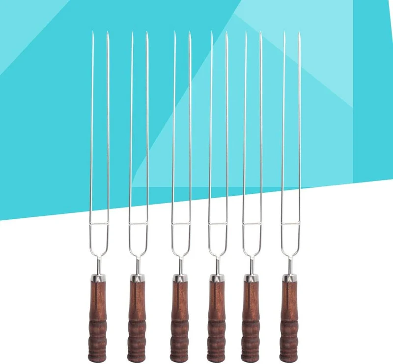 DOITOOL Grillspiesse für Gilling Edelstahl Kabob Spiesse zum Grillen 6 Stück 2 Zinken Grillspiesse B