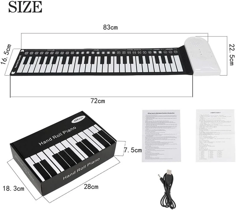 Elektronische Handtastatur, zusammenklappbar, flexibles Klavier, 49 Tasten, Rollup Piano mit USB-Lad