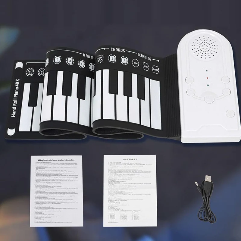 Elektronische Handtastatur, zusammenklappbar, flexibles Klavier, 49 Tasten, Rollup Piano mit USB-Lad
