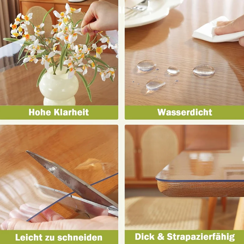 OstepDecor Glasklar Folie 1.5mm, transparente Tischdecke, Tischschutz, Schutztischdecke, Tischfolie