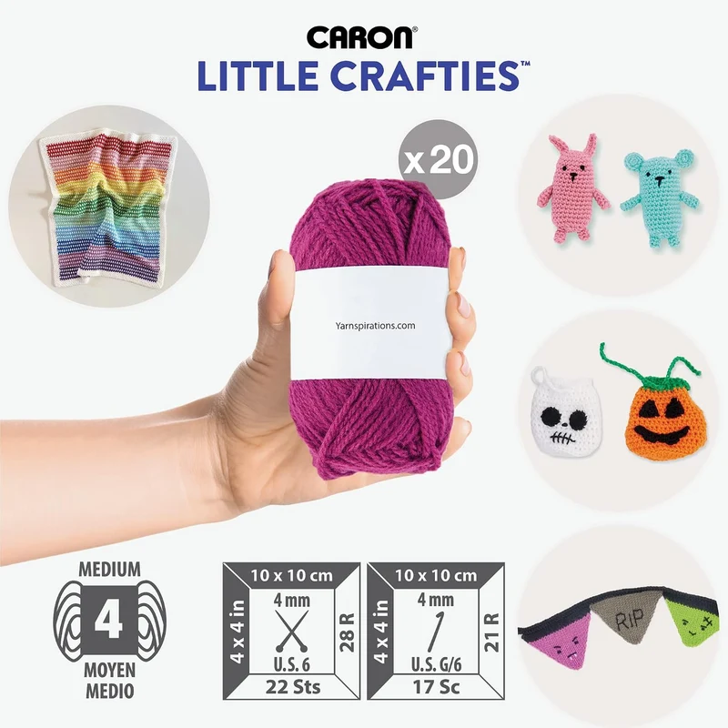 Caron® Little Crafties™ 20 verschiedene Acryl-Garnknäuel, je 63 m, für Strick- und Häkelprojekte, Mu
