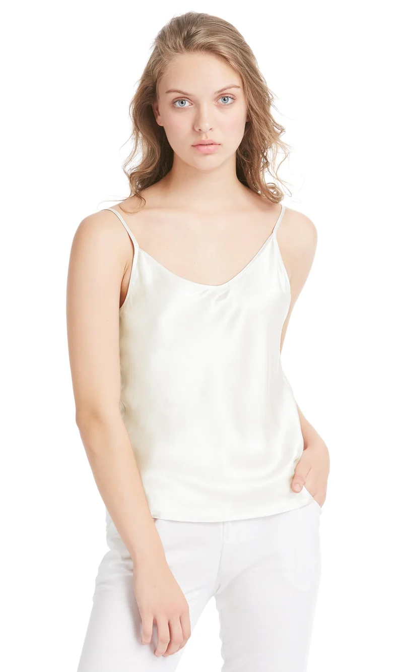 LilySilk Seide Unterhemd Top Oberteil Schlicht Trägertop Hemd Shirt Damen 19 Momme Elfenbein XL, Elf