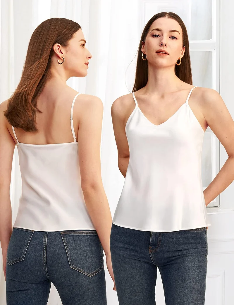 LilySilk Seide Unterhemd Top Oberteil Schlicht Trägertop Hemd Shirt Damen 19 Momme Elfenbein XL, Elf