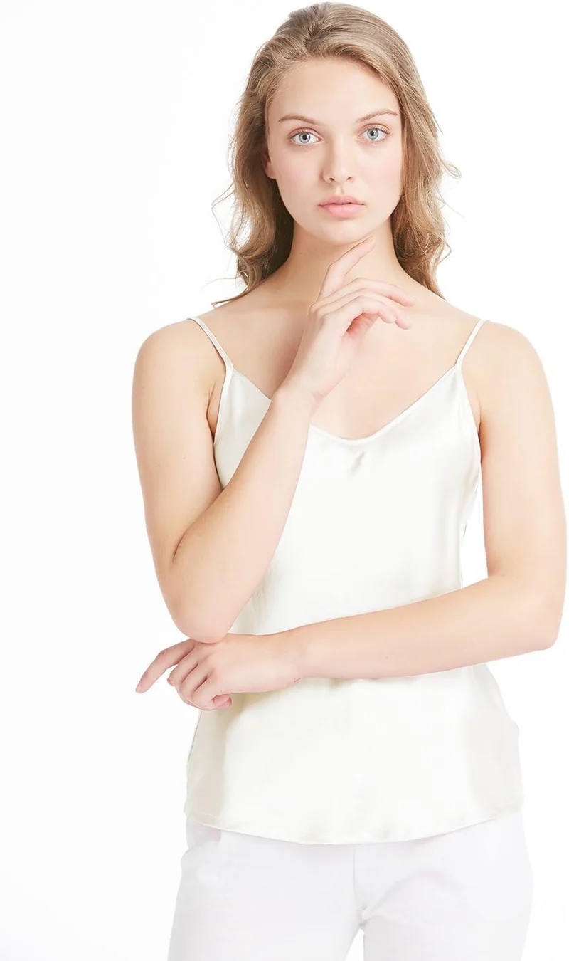LilySilk Seide Unterhemd Top Oberteil Schlicht Trägertop Hemd Shirt Damen 19 Momme Elfenbein XL, Elf