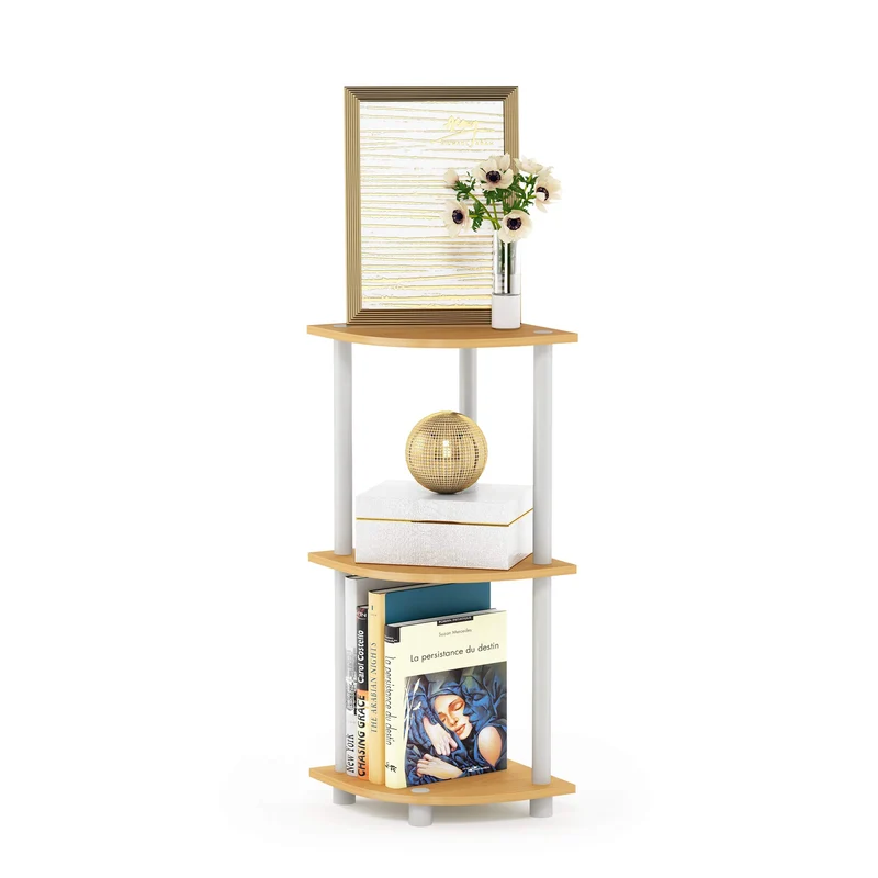 Furinno kompaktes Eck-Mehrzweck-Regal mit 3 Ebenen, Buche/Weiss, 29.46 x 29.46 x 75.18 cm Buche/Weis