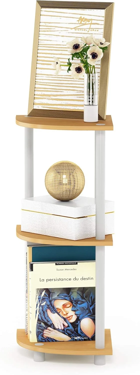 Furinno kompaktes Eck-Mehrzweck-Regal mit 3 Ebenen, Buche/Weiss, 29.46 x 29.46 x 75.18 cm Buche/Weis