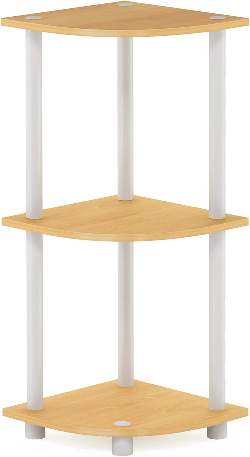 Furinno kompaktes Eck-Mehrzweck-Regal mit 3 Ebenen, Buche/Weiss, 29.46 x 29.46 x 75.18 cm Buche/Weis