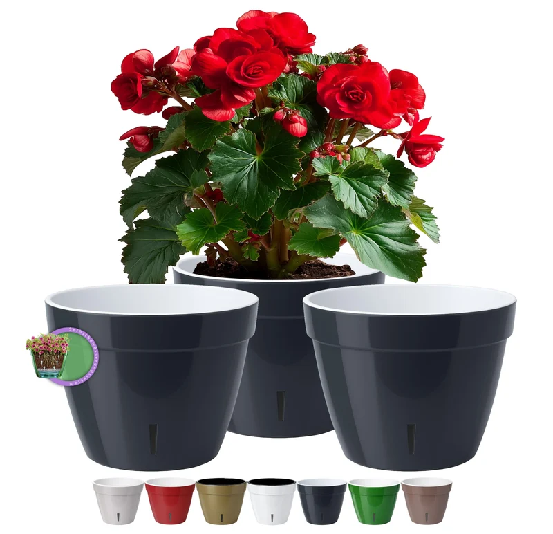 Santino ASTI 3er Set 18CM Selbstwässernder Blumentopf mit Wasserstandsanzeiger für Anlagen, Blumen,