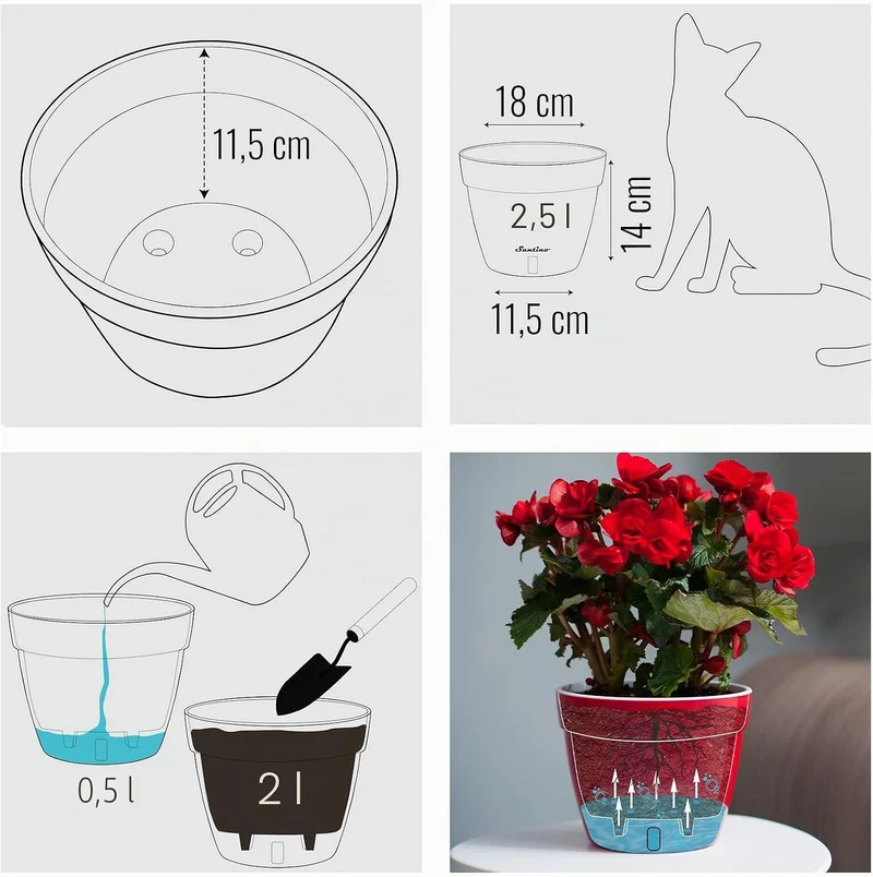 Santino ASTI 3er Set 18CM Selbstwässernder Blumentopf mit Wasserstandsanzeiger für Anlagen, Blumen,