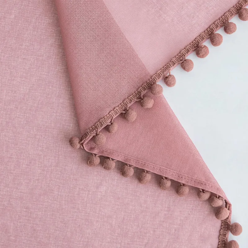 MIULEE Gardinen mit Pompons-Hübsche Altrosa Transparent Gardinen für Kinderzimmer Mädchen, 2 Stücke