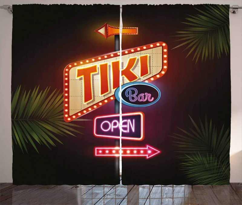ABAKUHAUS Tiki Bar Rustikaler Gardine, Neon Sign Design, Schlafzimmer Kräuselband Vorhang mit Schlau