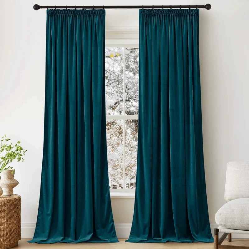 PONY DANCE Samt Gardinen Wohnzimmer Samtvorhang 2er Set H 260 x B 132 cm Thermo Gardinen Kälteschutz