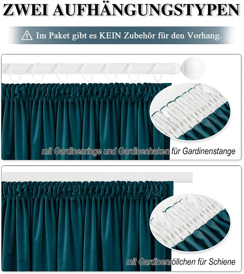 PONY DANCE Samt Gardinen Wohnzimmer Samtvorhang 2er Set H 260 x B 132 cm Thermo Gardinen Kälteschutz