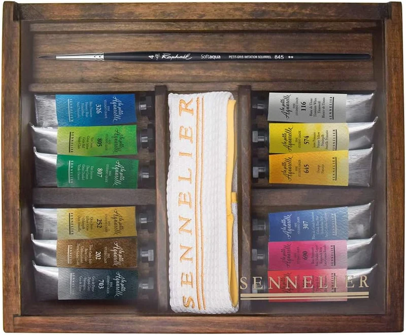 La Petite Aquarelle Watercolor Wood Box Set by Sennelier, Includes 12-10ml Tubes of Color, Raphael B