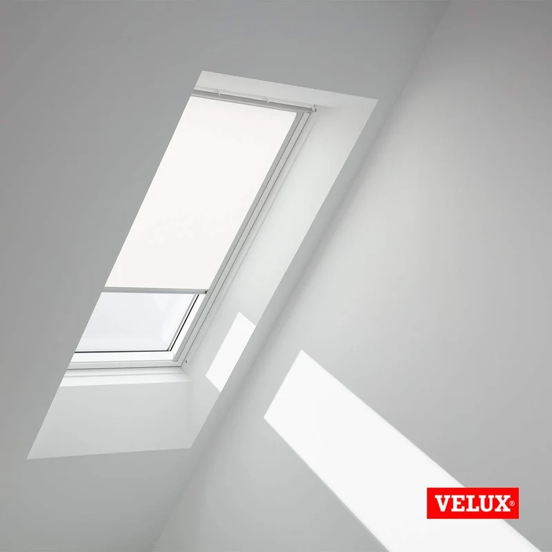 VELUX Original Dachfenster Sichtschutzrollo für MK08, Weiss, mit Grauer Führungsschiene MK08 Weiss,