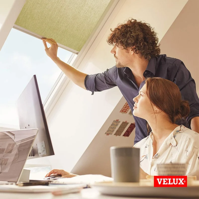 VELUX Original Dachfenster Sichtschutzrollo für MK08, Weiss, mit Grauer Führungsschiene MK08 Weiss,