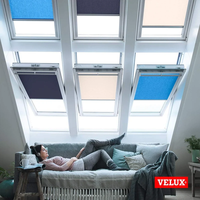 VELUX Original Dachfenster Sichtschutzrollo für MK08, Weiss, mit Grauer Führungsschiene MK08 Weiss,