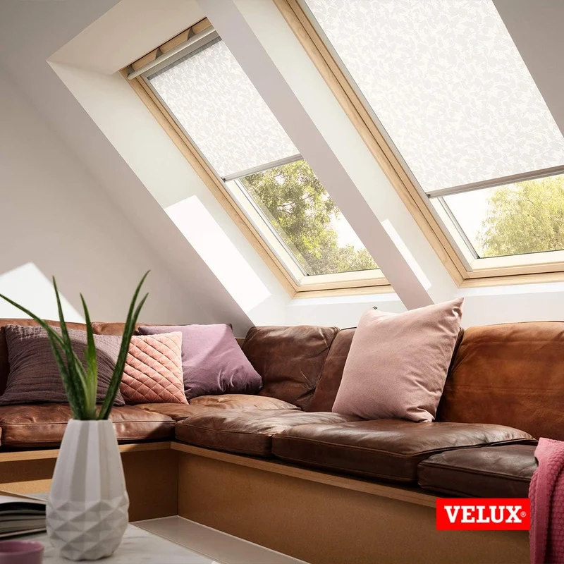VELUX Original Dachfenster Sichtschutzrollo für MK08, Weiss, mit Grauer Führungsschiene MK08 Weiss,
