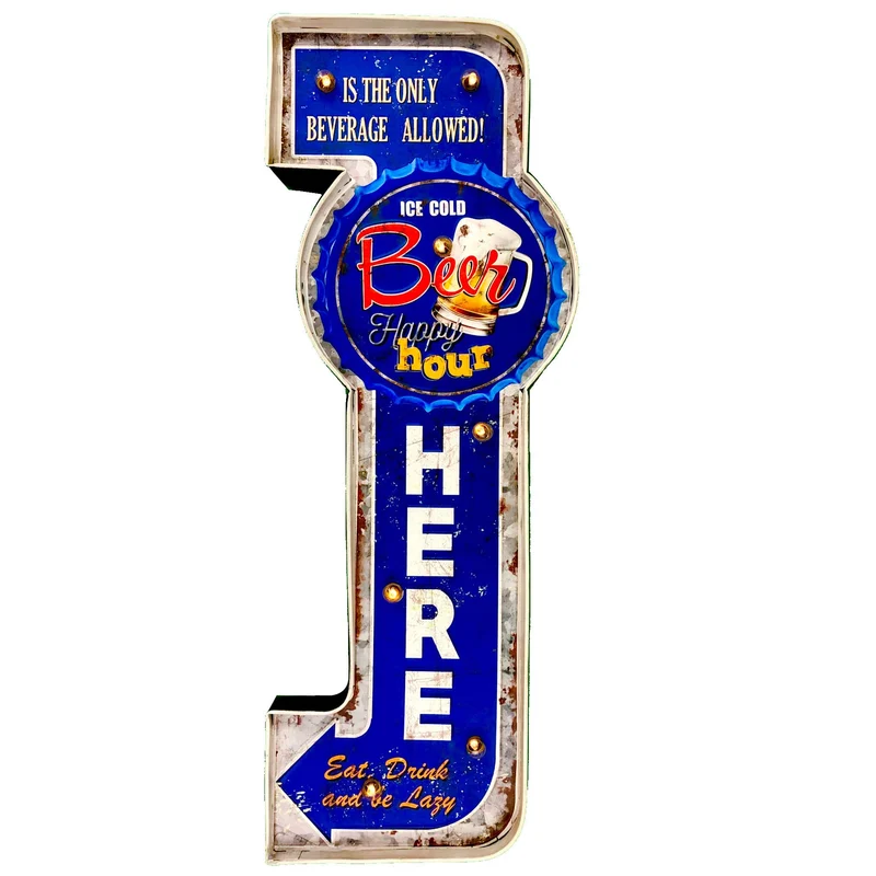 DiiliHiiri Leuchtschild Retro-Schild Wandschild im Vintage-Stil LED Schild für Garage Dekoschild Zub